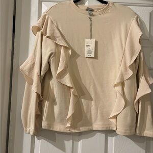 Target Cream Ruffle Sleeve Sweatshirt